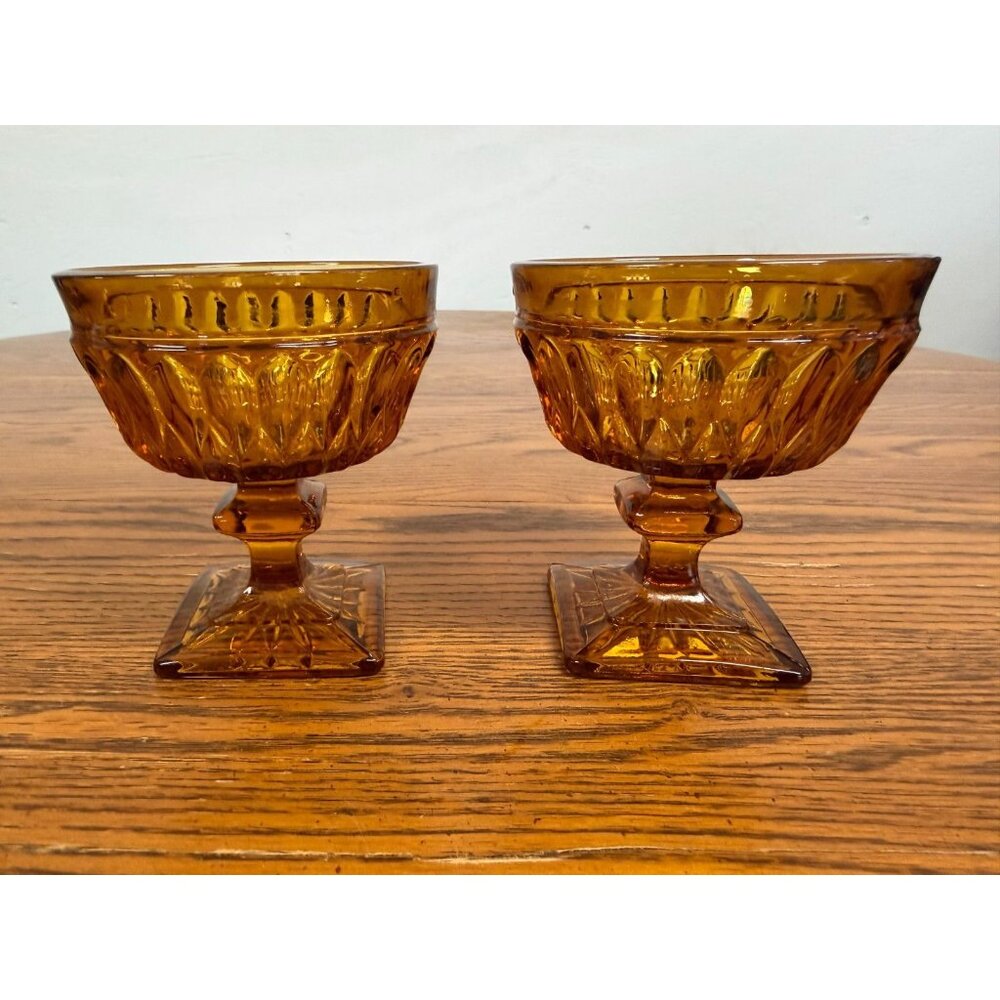 Indiana Glass Mt Vernon Coupe/Sherbert Dessert Dish 4" Tall set of 2 Vintage